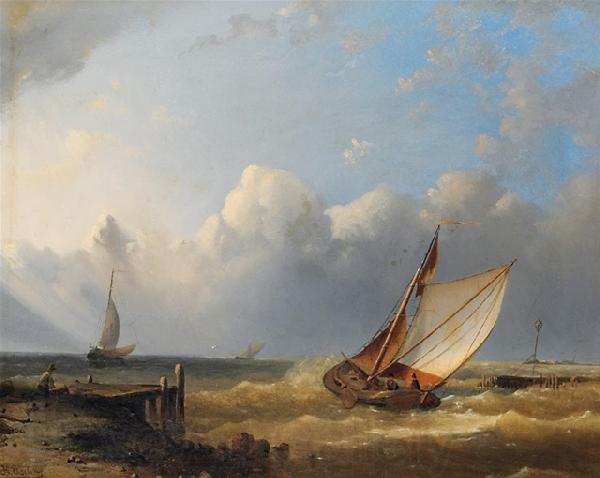 Hermann Eschke Segelboote bei steifer Brise vor der Kuste France oil painting art